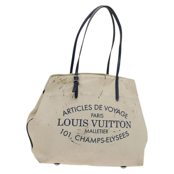 LOUIS VUITTON Cabas MM Tote Bag Canvas Beige Blue - Picture 1 of 15